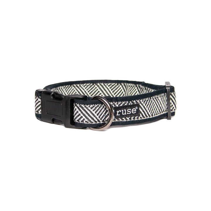 Black White Cross Weave Padded Cotton Dog Collar