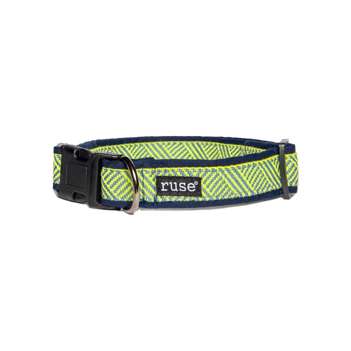 Blue Green Cross Weave Padded Cotton Dog Collar