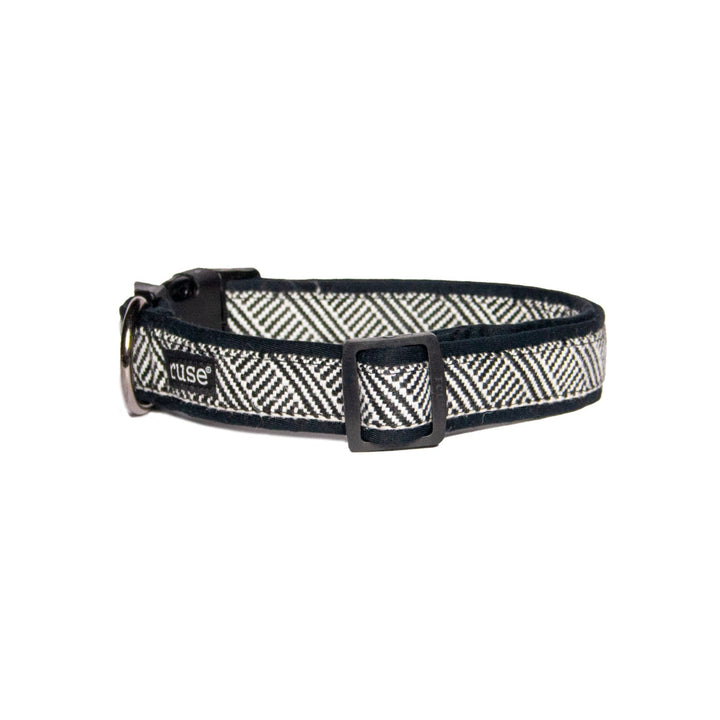 Black White Cross Weave Padded Cotton Dog Collar