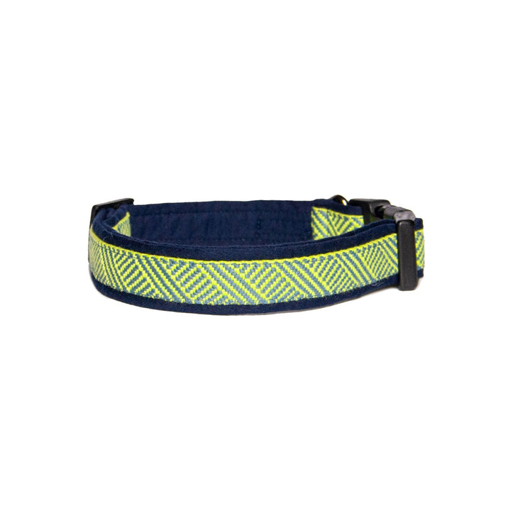 Blue Green Cross Weave Padded Cotton Dog Collar