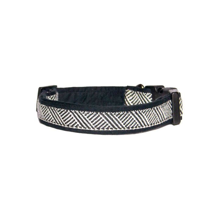 Black White Cross Weave Padded Cotton Dog Collar