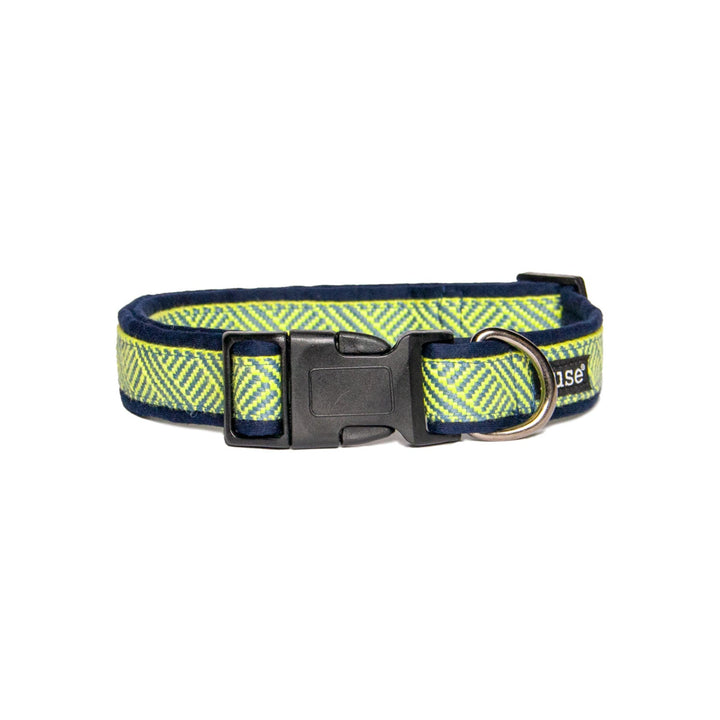 Blue Green Cross Weave Padded Cotton Dog Collar