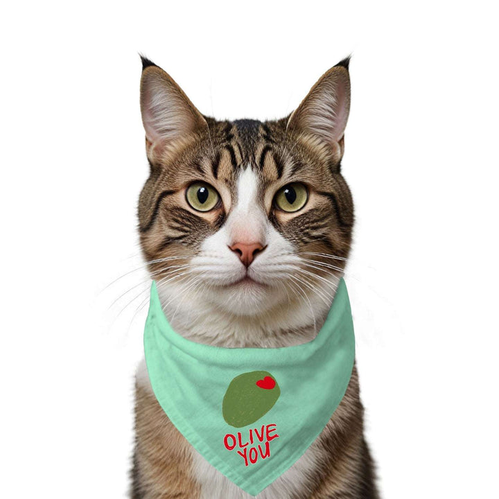 "Olive You" Printed Cat Bandana with Anti Chafing Elastic