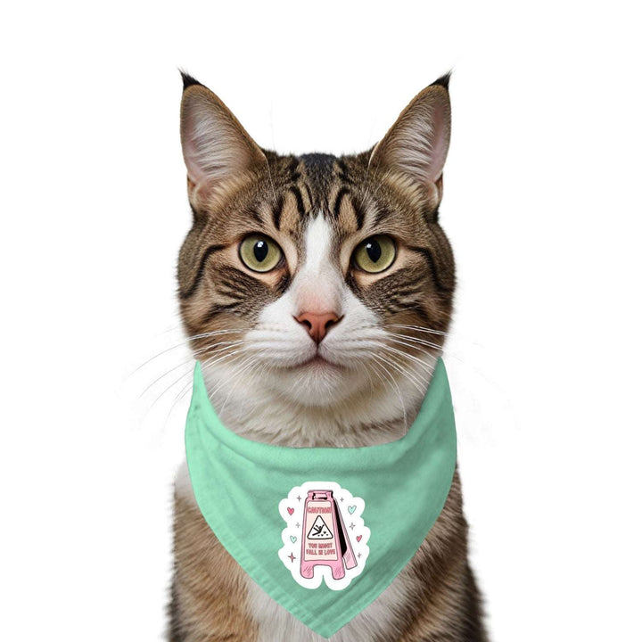 "Caution! You Might Fall in Love" Printed Cat Bandana with Anti Chafing Elastic