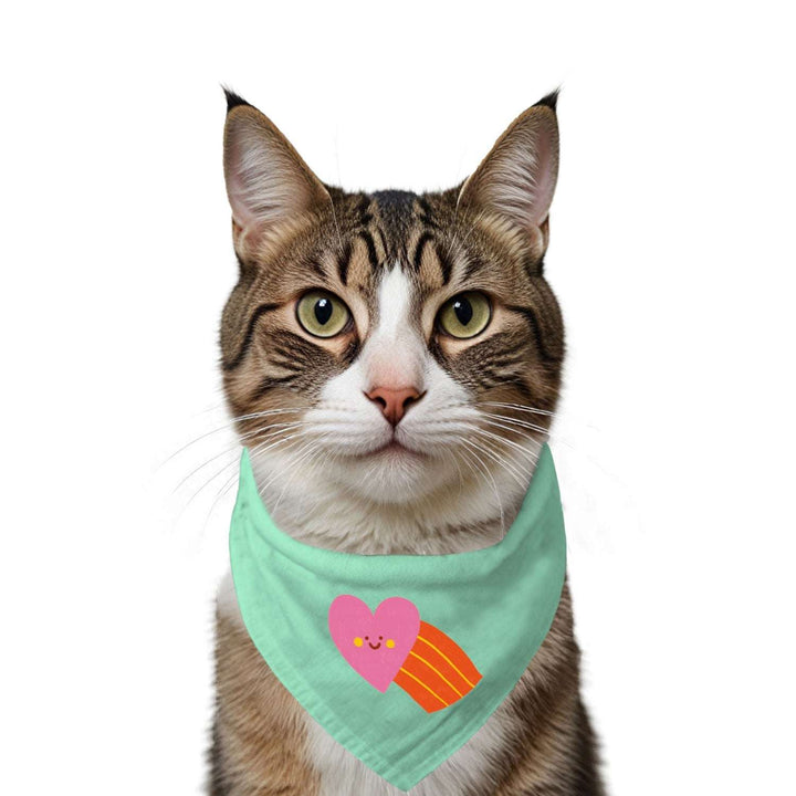 "Smiley Heartbow" Printed Cat Bandana with Anti Chafing Elastic
