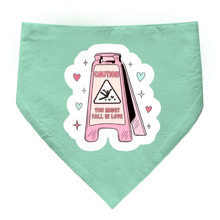 "Caution! You Might Fall in Love" Printed Cat Bandana with Anti Chafing Elastic