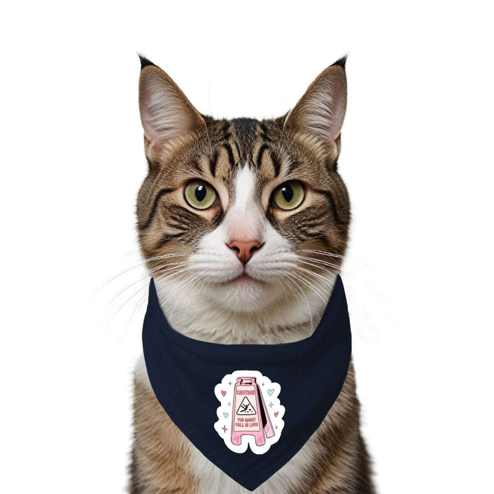 "Caution! You Might Fall in Love" Printed Cat Bandana with Anti Chafing Elastic
