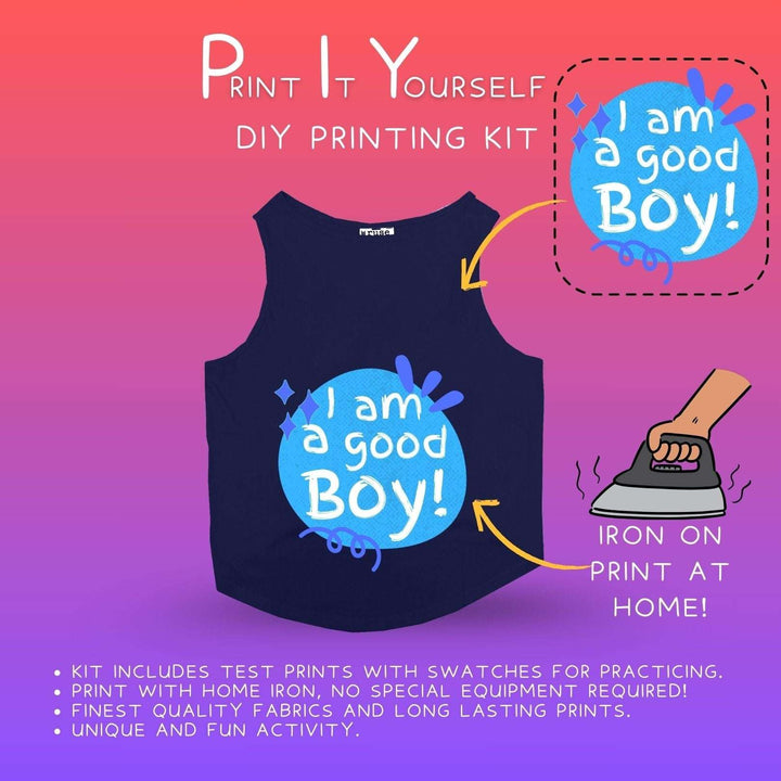 Ruse DIY Print-At-Home Dog T-Shirt (Navy) – “I Am A Good Boy”