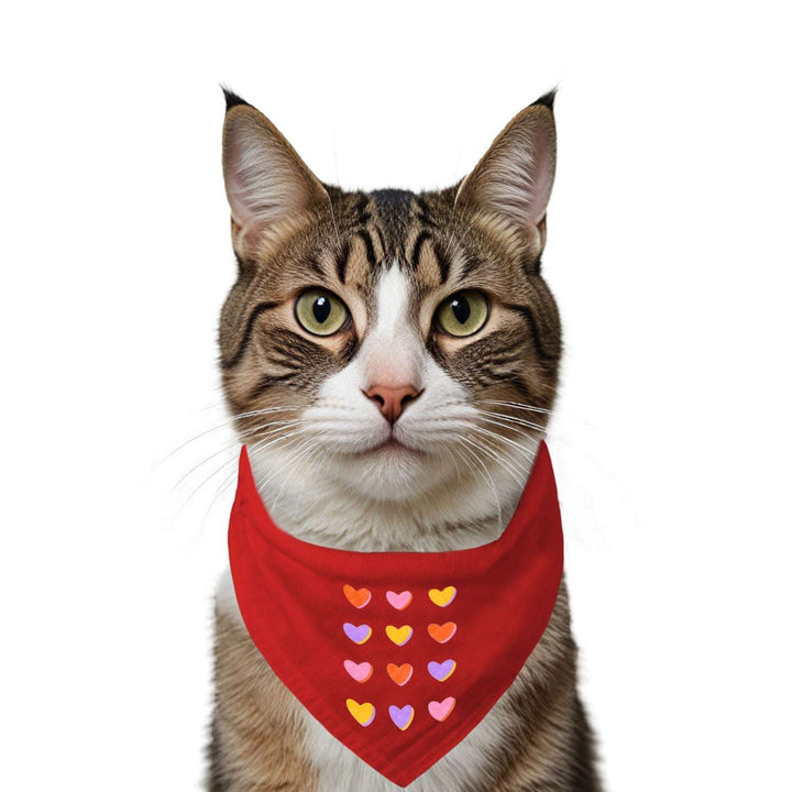 "Hearts Grid" Printed Cat Bandana with Anti Chafing Elastic