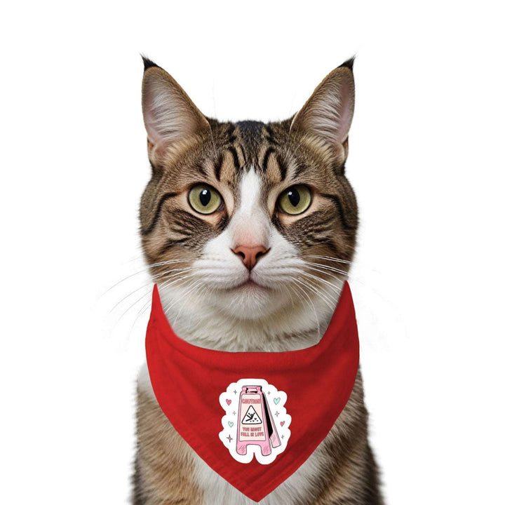 "Caution! You Might Fall in Love" Printed Cat Bandana with Anti Chafing Elastic