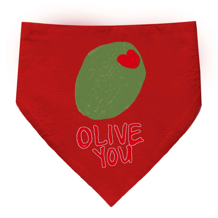 "Olive You" Printed Cat Bandana with Anti Chafing Elastic