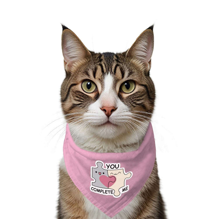 "You Complete Me" Printed Cat Bandana with Anti Chafing Elastic