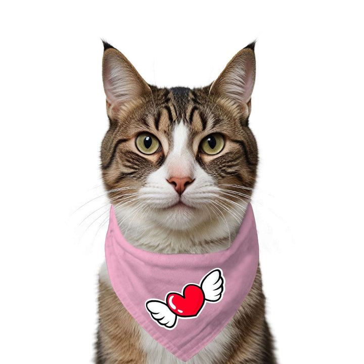 "Flying Heart" Printed Cat Bandana with Anti Chafing Elastic