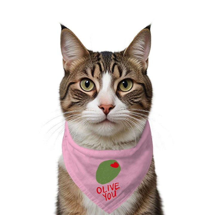 "Olive You" Printed Cat Bandana with Anti Chafing Elastic