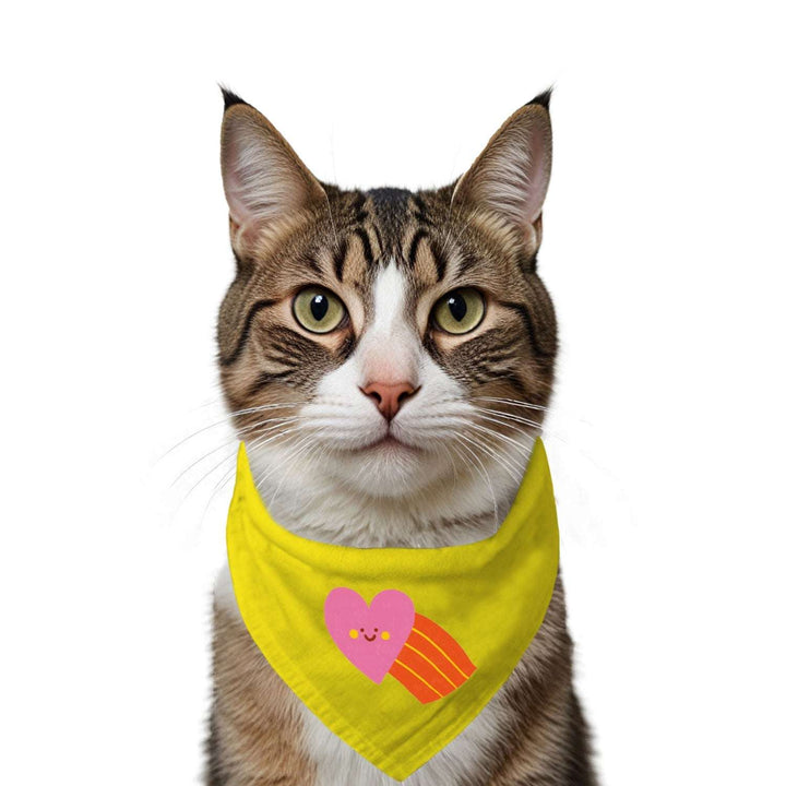 "Smiley Heartbow" Printed Cat Bandana with Anti Chafing Elastic