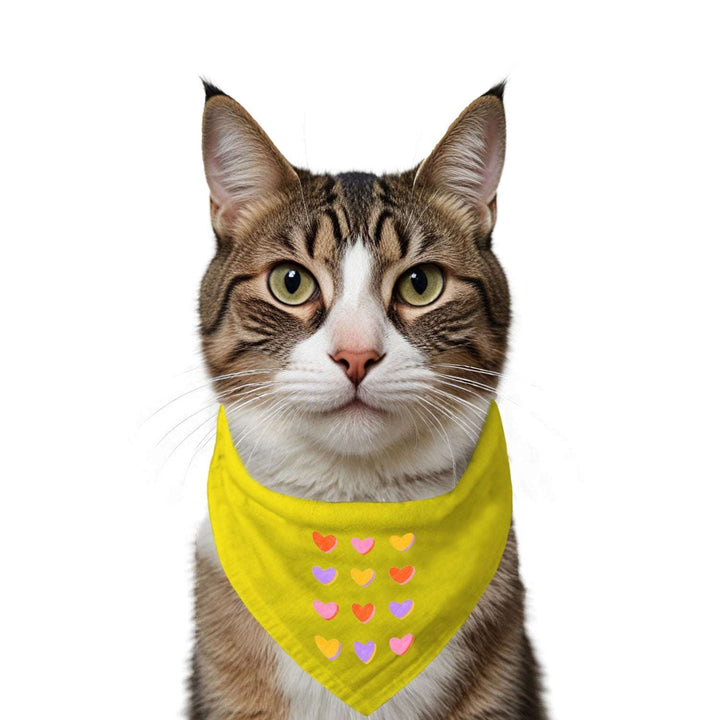 "Hearts Grid" Printed Cat Bandana with Anti Chafing Elastic