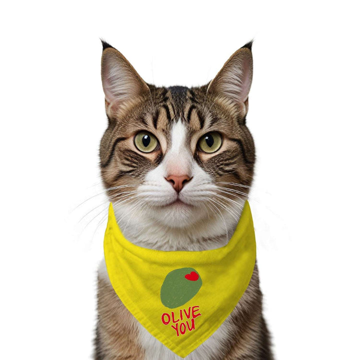"Olive You" Printed Cat Bandana with Anti Chafing Elastic