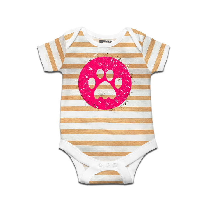 Mimic By Ruse Paw_sign Printed Striped infant Romper For Baby