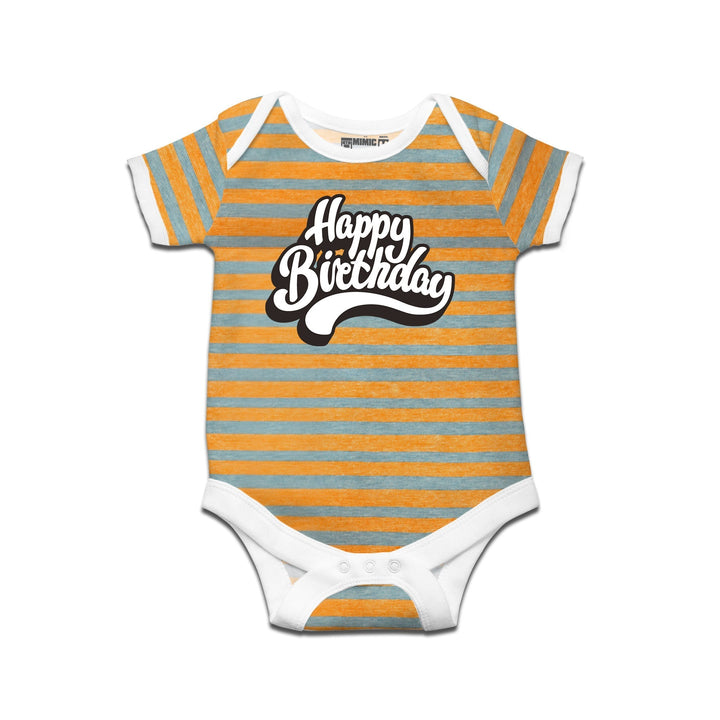 Mimic By Ruse Happy Birthday Printed Striped infant Romper For Baby