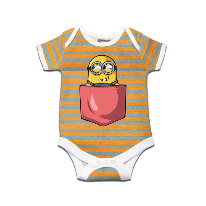 Mimic By Ruse Minion Pocket Printed Striped infant Romper For Baby