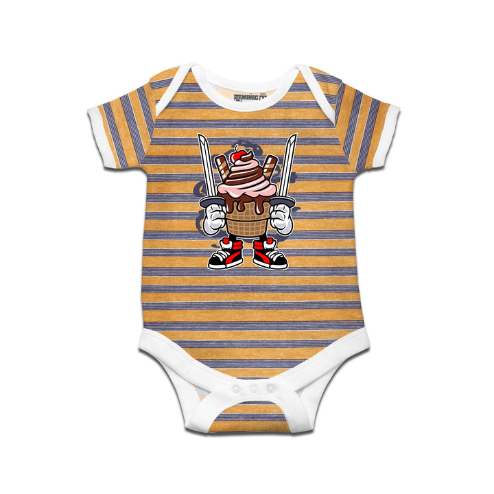 Mimic By Ruse Ice Cream Ninja Printed Striped infant Romper For Baby