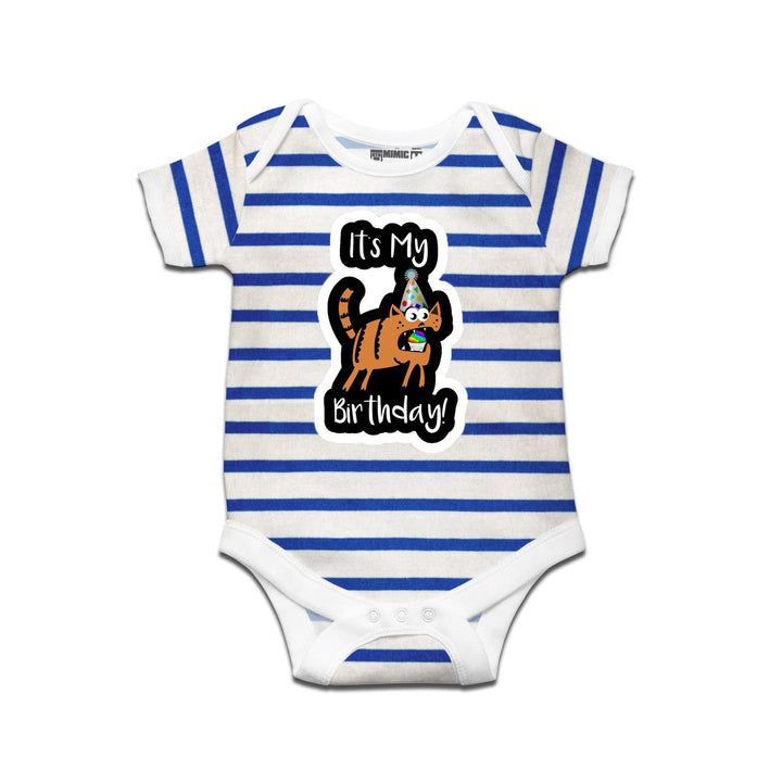Mimic By Ruse Its My Birthday!Printed Striped infant Romper For Baby