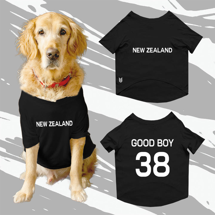 T-20 Cricket World Cup 2024 Customizable Dog Sports Crew Neck T-shirt/Jersey Team New Zealand With Customizable Dog Name and Jersey Number