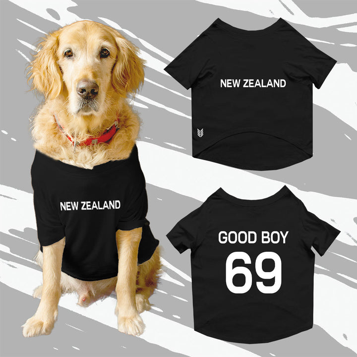 T-20 Cricket World Cup 2024 Customizable Dog Sports Crew Neck T-shirt/Jersey Team New Zealand With Customizable Dog Name and Jersey Number