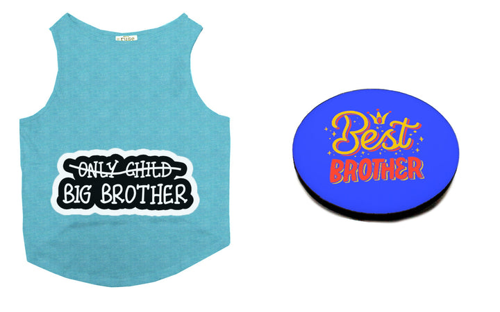 Set Of Dog Tee with Rakhi "Big Brother & The Best Brother In The World" Printed Vest & Fridge Magnet Rakhi Gift For Bro/Boys Dogs