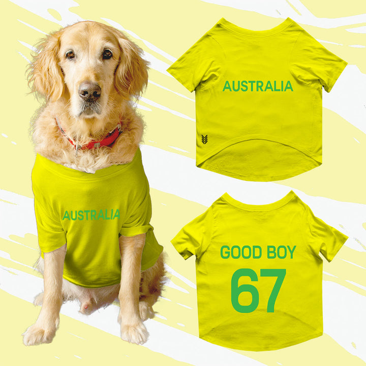 T-20 Cricket World Cup 2024 Customizable Dog Sports Crew Neck T-shirt/Jersey Team Australia With Customizable Dog Name and Jersey Number