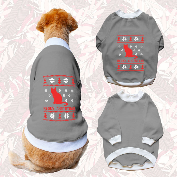 Ruse 'Basics' "Meowy Christmas" Printed Crew Neck Full Sleeve Sweatshirt For Dogs