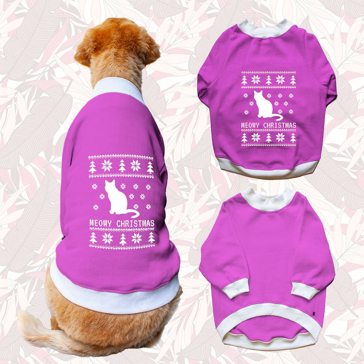 Ruse 'Basics' "Meowy Christmas" Printed Crew Neck Full Sleeve Sweatshirt For Dogs