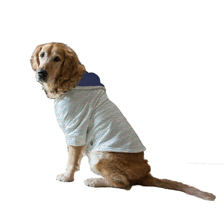 Allover Blue Chevron Print Full Sleeves With Drawstring Dog Jumper Hoodie