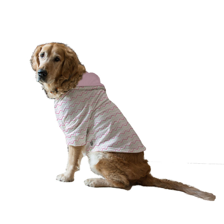 Allover Pink Chevron Print Full Sleeves With Drawstring Dog Jumper Hoodie