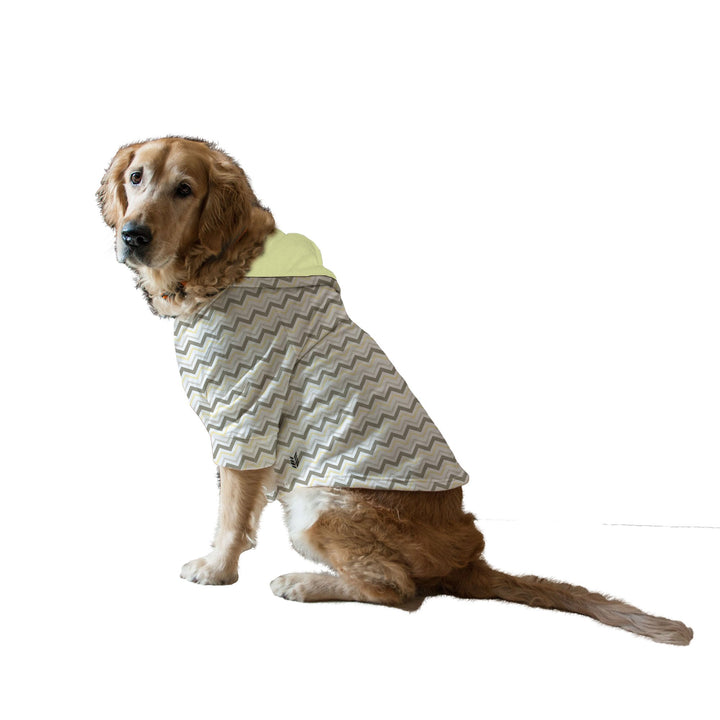 Allover Yellow Chevron Print Full Sleeves With Drawstring Dog Jumper Hoodie