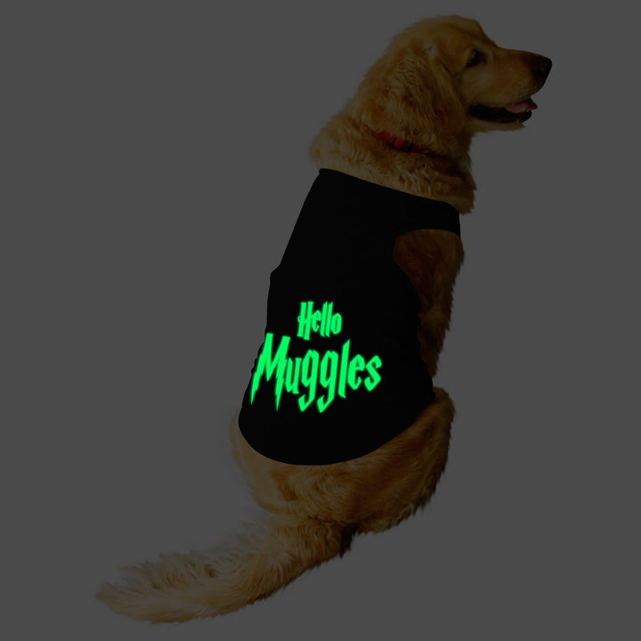 "Hello Muggles" Night Glow Printed Dog Tee