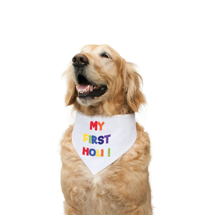 "My First Holi" Printed and Striped Reversible Bandana for Dogs