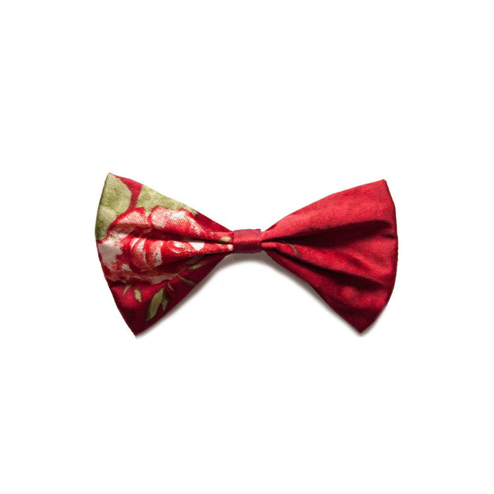 "Red Floral Satin Printed" Upcycled Cat Bow Tie