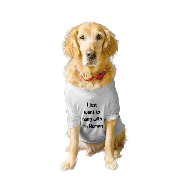 Ruse Summer Twinning Basic Crew Neck "I Just Want To Hang With Human And Dog" Printed Half Sleeves Dog and Unisex Pet Parent Tees Set