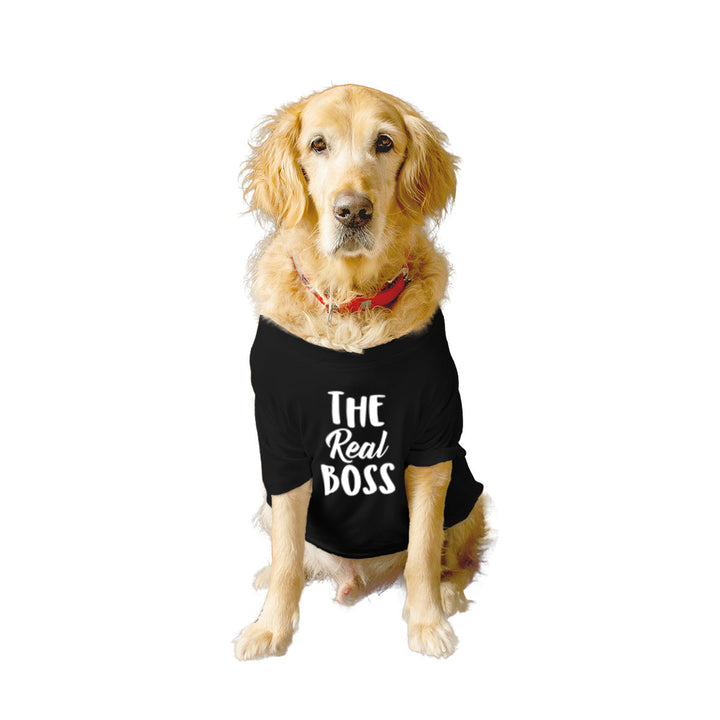 Ruse Summer Twinning Basic Crew Neck "The Real Boss" Printed Half Sleeves Dog and Unisex Pet Parent Tees Set