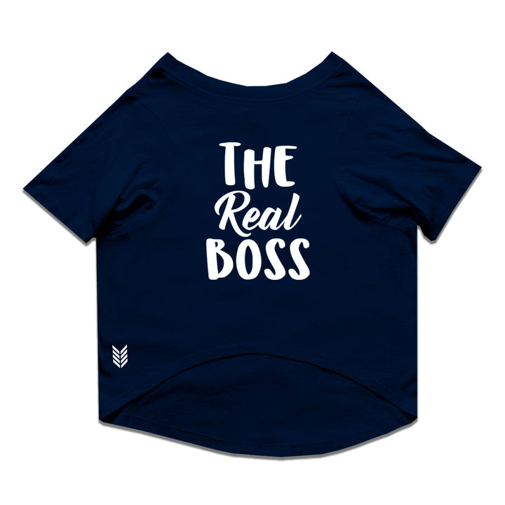 Ruse Summer Twinning Basic Crew Neck "The Real Boss" Printed Half Sleeves Dog and Unisex Pet Parent Tees Set