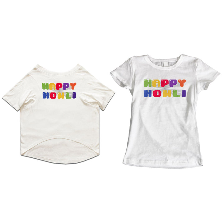 Ruse Twinning Basic Crew Neck "Happy Howli" Colorful Printed Half Sleeves Dog and Women Pet Parent Tees Set