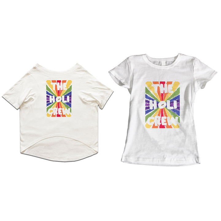 Ruse Twinning Basic Crew Neck "The Holi Crew" Colorful Printed Half Sleeves Cat and Women Pet Parent Tees Set