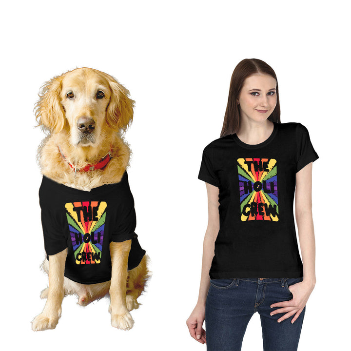 Ruse Twinning Basic Crew Neck "The Holi Crew" Colorful Printed Half Sleeves Dog and Women Pet Parent Tees Set