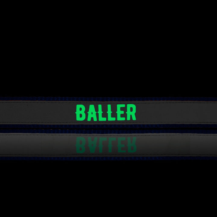 "Baller" Night Glow Printed Reflective Nylon Neck Belt Collar for Dogs