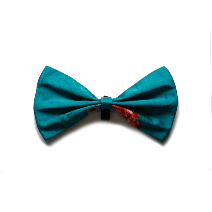 "Teal Floral Stain Printed" Upcycled Dog Bow Tie