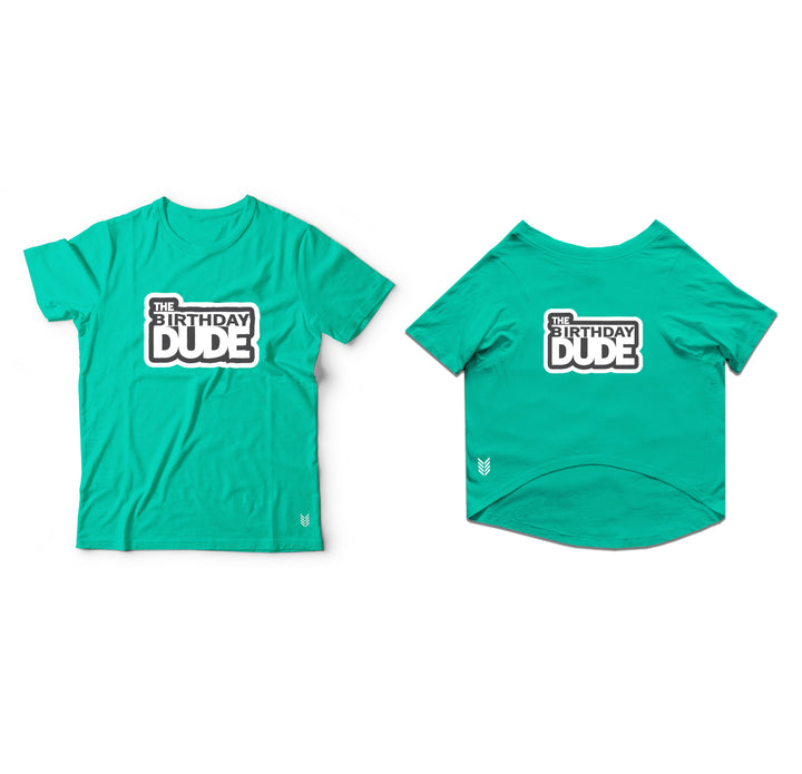 Ruse Twinning Basic Crew Neck "The Birthday Dude" Printed Half Sleeves Cat and Unisex Pet Parent Tees Set