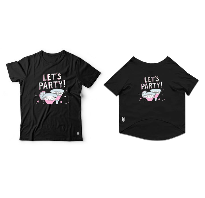 Ruse Twinning Basic Crew Neck "Let's Party" Printed Half Sleeves Cat and Unisex Pet Parent Tees Set