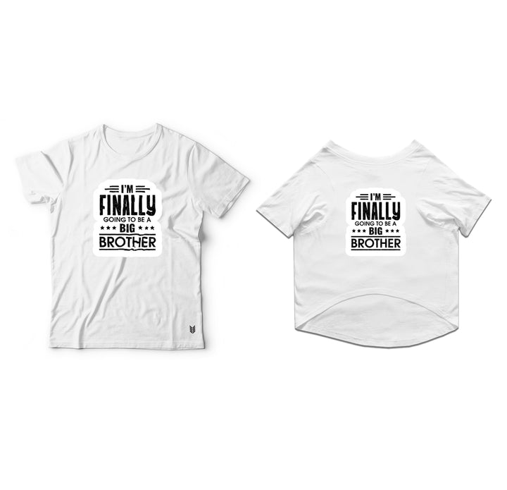 Ruse Twinning Basic Crew Neck "I'm Finally Going to be a Big Brother" Printed Half Sleeves Cat and Unisex Pet Parent Tees Set