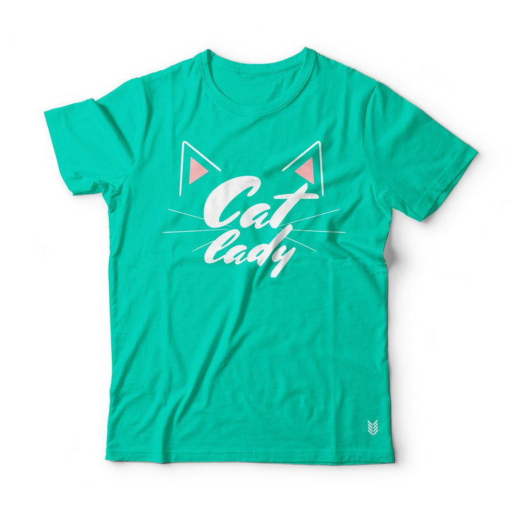 "Cat Lady" Printed Half Sleeves Basic Crew Neck Unisex Tee